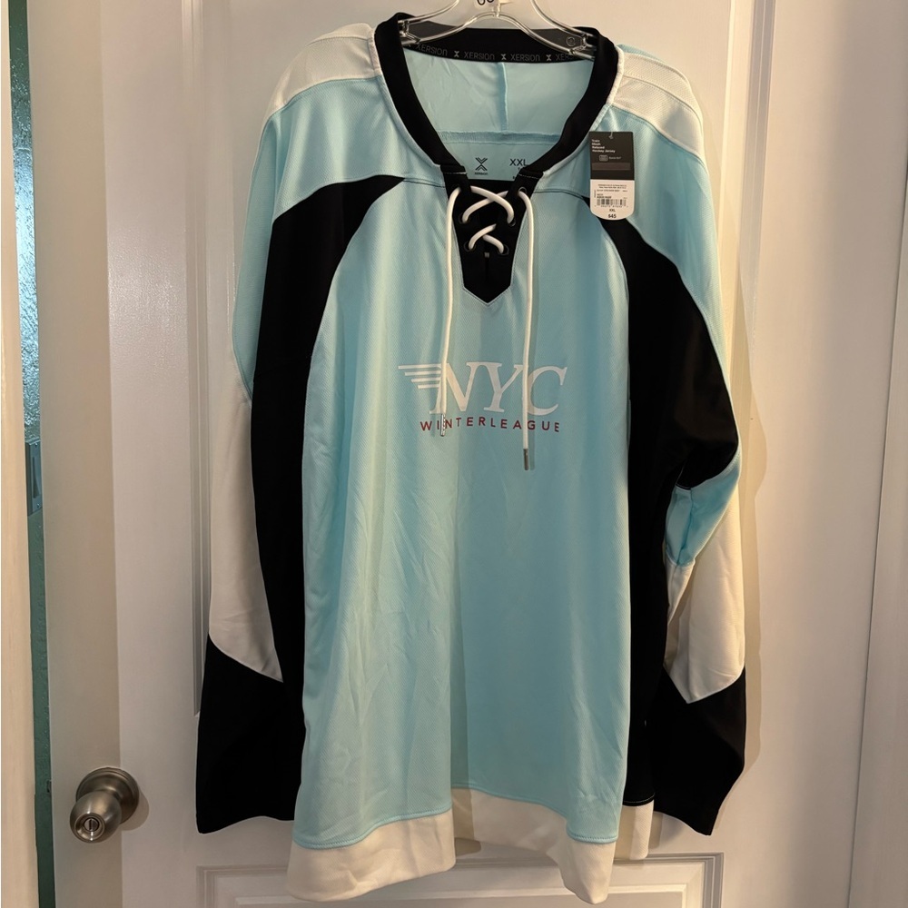 Mens Xersion NYC Winterleague Light Blue Hockey Jersey Sz XXL NWT